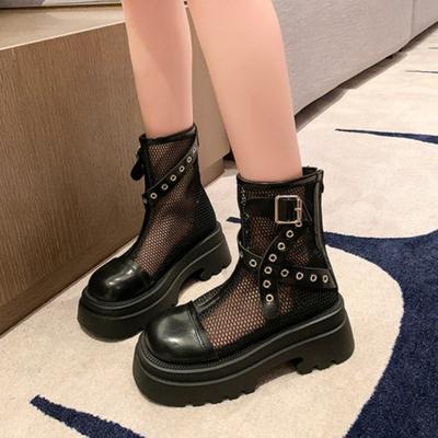 Fashion Women's Summer Cool Boots Fashion Casual High Top Boot Breathable Hollow Out Mesh Boots Women Ankle Boots Non-slip Platform Boot