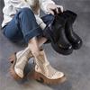 Retro Genuine Leather Side Zipper Hollow-out Boots Thick Soled Coarse Heel Women's Shoes