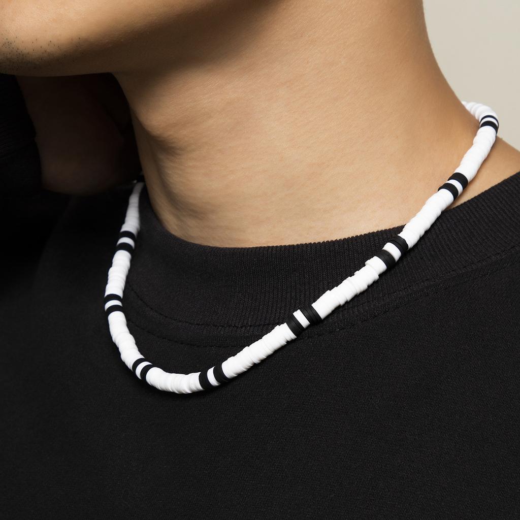 Bohemian Style Versatile Black and White Patchwork Soft Clay Necklace Simple Geometric Men's Necklace