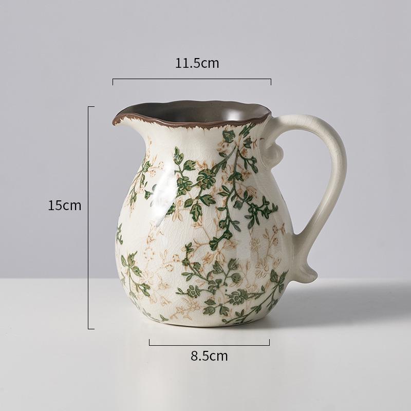 American Country Crackle Glaze Ceramic Milk Jug Vase - Pastoral Feng Shui Flower Arrangement Retro Decor