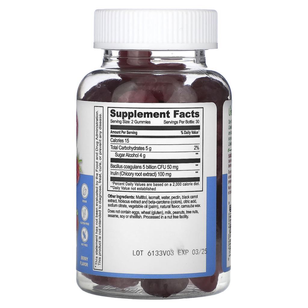 Probiotic with Prebiotic Fiber, Sugar Free, Berry Flavor, 60 Gummies