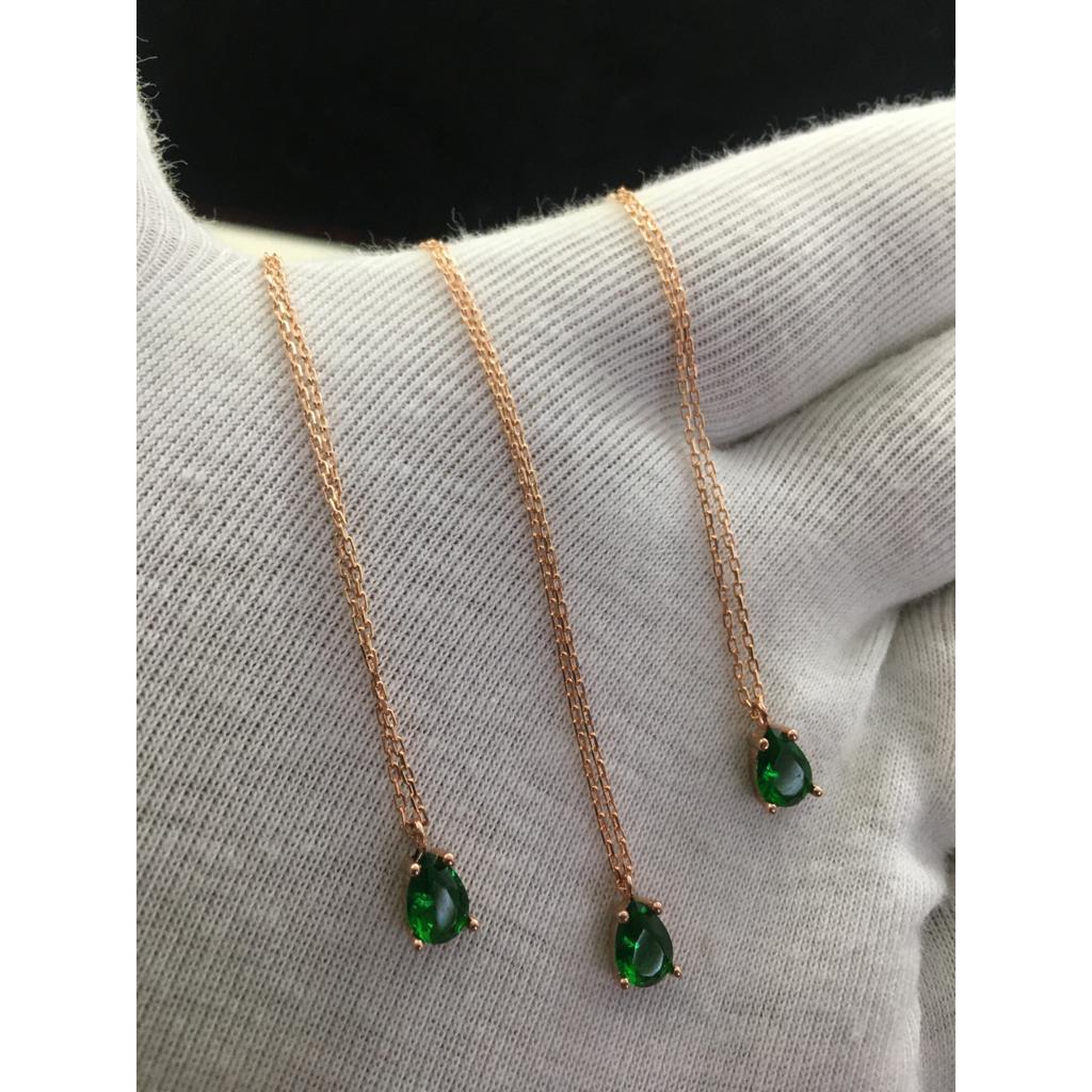 3 opțiuni de culoare Verde albastru roșu piatră de zirconiu smarald de culoare argint 925 picătură colier autentic femei