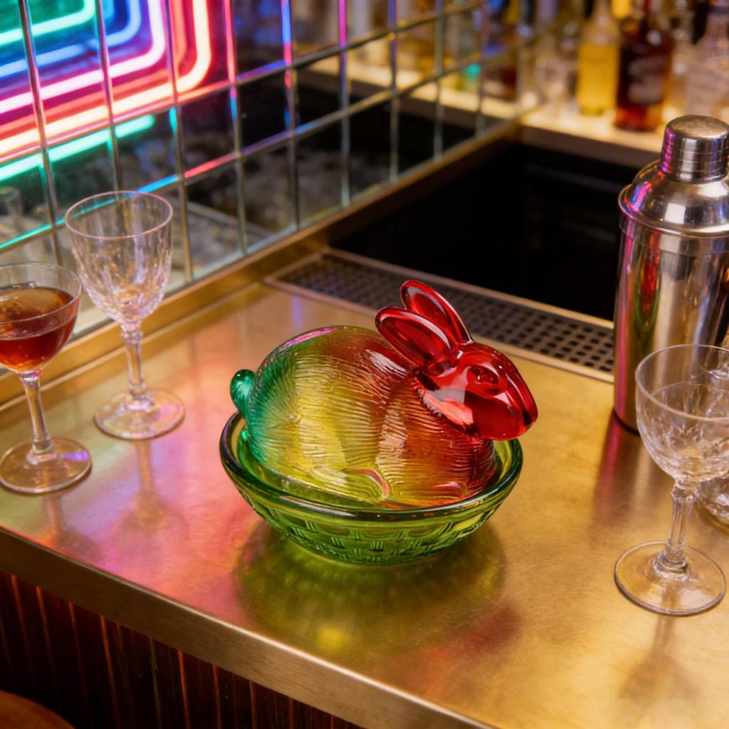 Glass Rabbits Candy Dish With Lid, Candy Bowl With Lid, Funny Candy Jars, Muti-Color Tabletop Dessert Plate Snacks Bowl Egg Tray