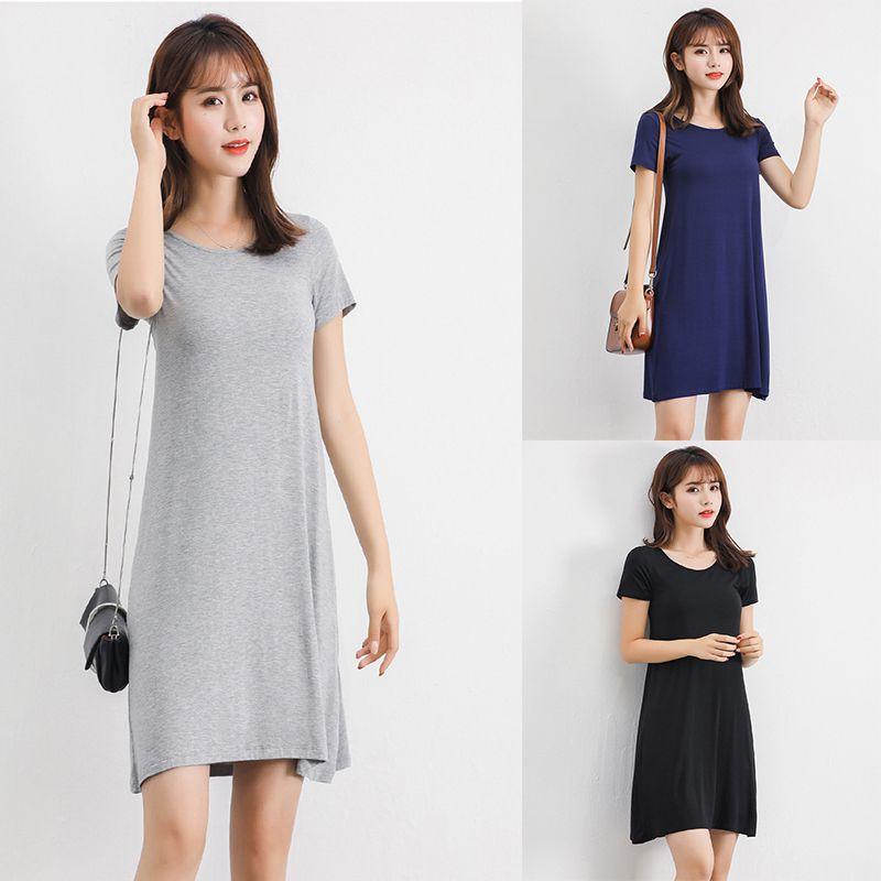 Women's Summer Short Sleeve Casual Sundress Tops Mini T-shirt Dress In Vibrant Modal