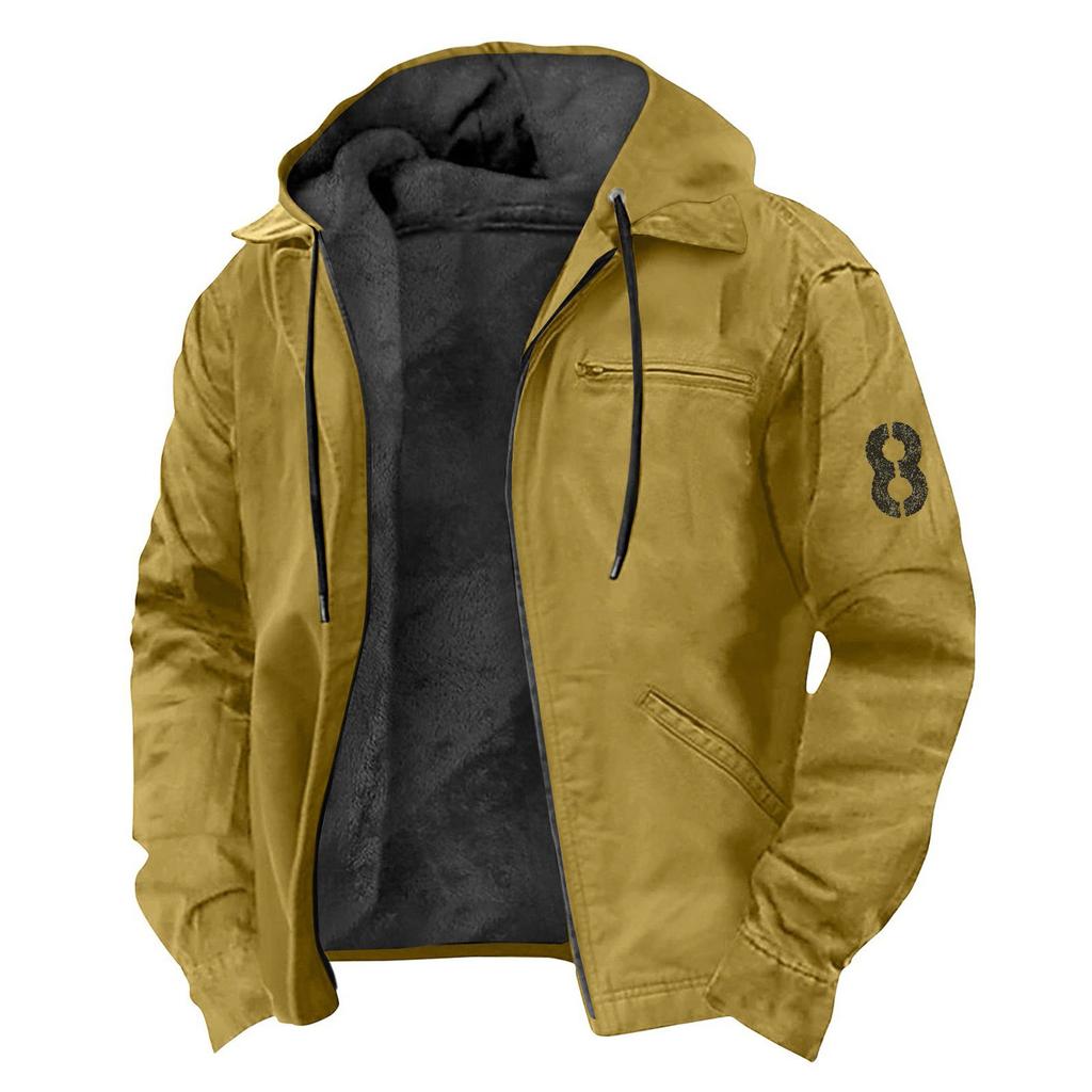 Men's Casual Zippered Pocket Hooded Jacket Men's Color Fashion Warm Jacket