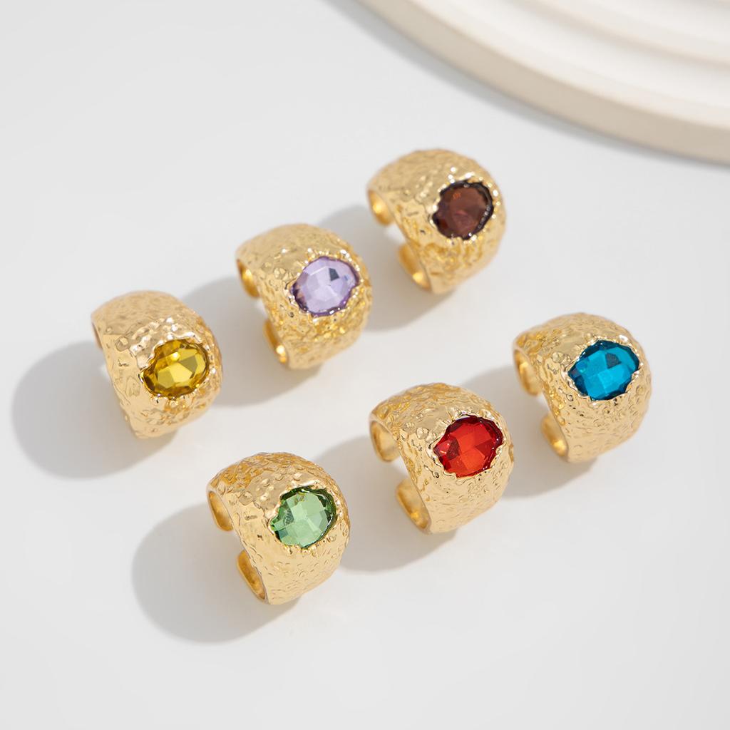 High-end Geometric Inlaid Gemstone Ring Set Personality Liquid Alloy Smooth Ring