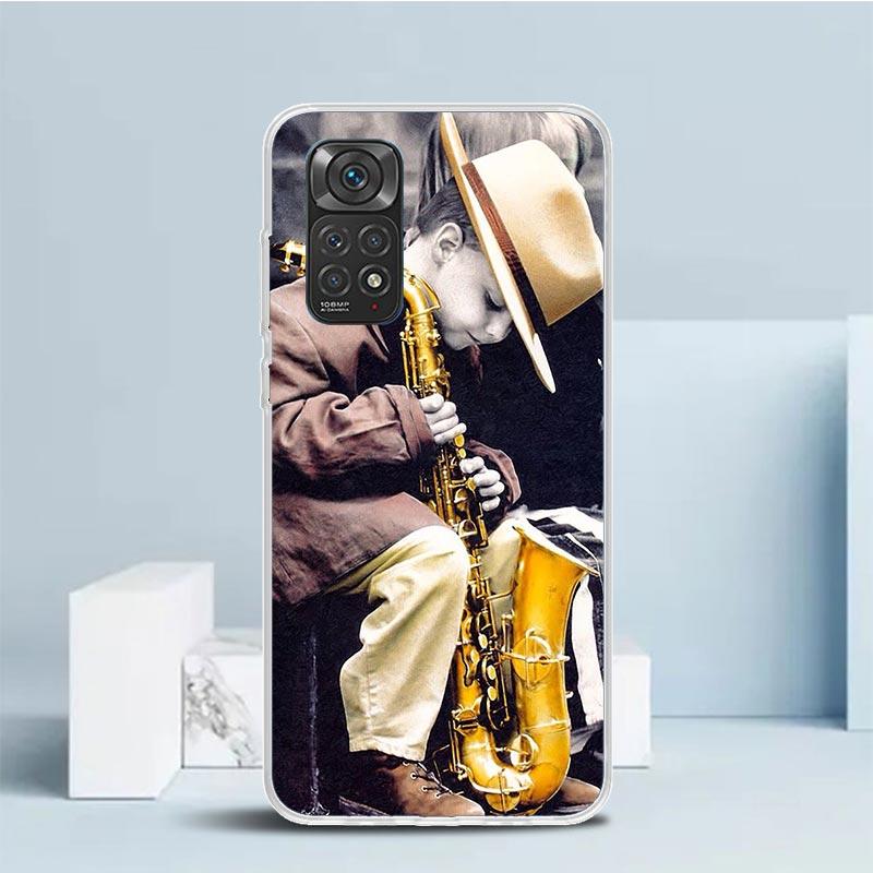 Music Saxophone Instrument Phone Case For Xiaomi Redmi Note 15 14 14S 13 12S 12 Pro Plus 11S 11 11T 11E 10S 10 + Soft TPU Back C