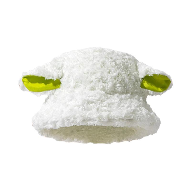 Fischerhut für Damen Neuer Herbst und Winter Weiß Warm Lammplüschhut für den Winter Plüsch Niedlich und Süß