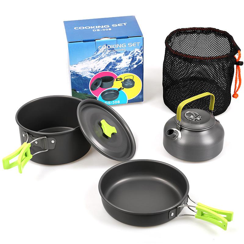 Camping Cookware Kit Outdoor Aluminum Cooking Set Water Kettle Pan Pot Travelling Hiking Picnic BBQ Tableware Equipment