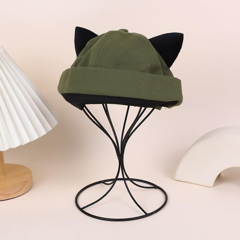 Cute Cat Ears Brimless Hat Breathable Woman's Landlord Hat Solid Color Docker Hat Streetwear