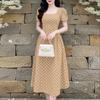 ZANZEA Women Square Collar Casual Short Sleeve Elegant Polka Dot Dress