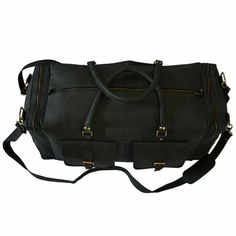 Leather Vintage Duffle Luggage Weekend Overnight Travel Bag New Men's Black