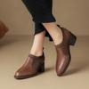 2024 New Genuine Leather Top Quality Retro Shoes Woman Spring Slip On Dress Black Round Toe Ladies Loafers High Heel Shoes