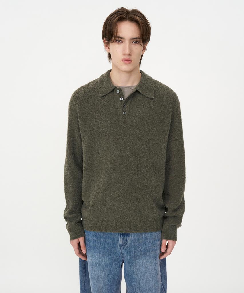INSILENCE Baby Alpaca Boucle Collar Knit Khaki