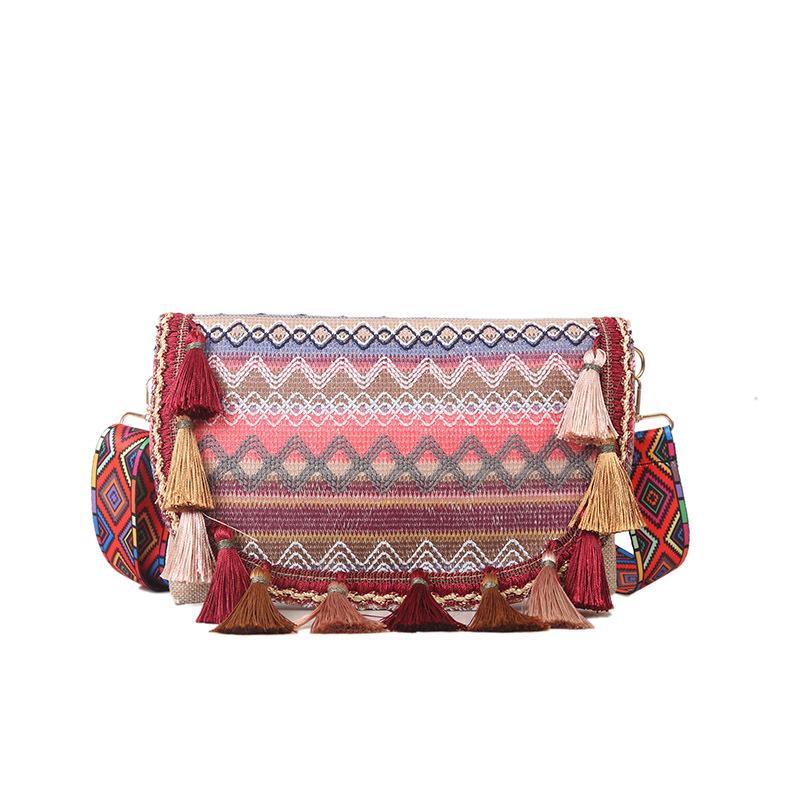 Ethnic-style Crossbody Bag Niche Tassel Bucket Bag Versatile and Fashionable Small Square Bag for Women