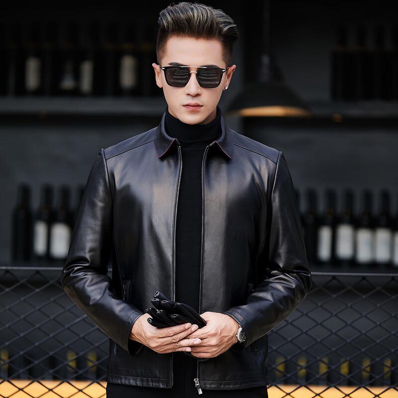 Futing Men's Business Windproof Genuine Sheepskin Leather Jacket