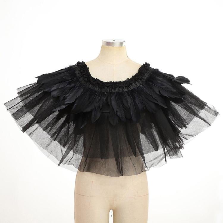 Multilayer Lace Feather Shawl Costume Props Collar Shoulder Wrap for Cosplay Party Carnival and Theme Party Dressingup
