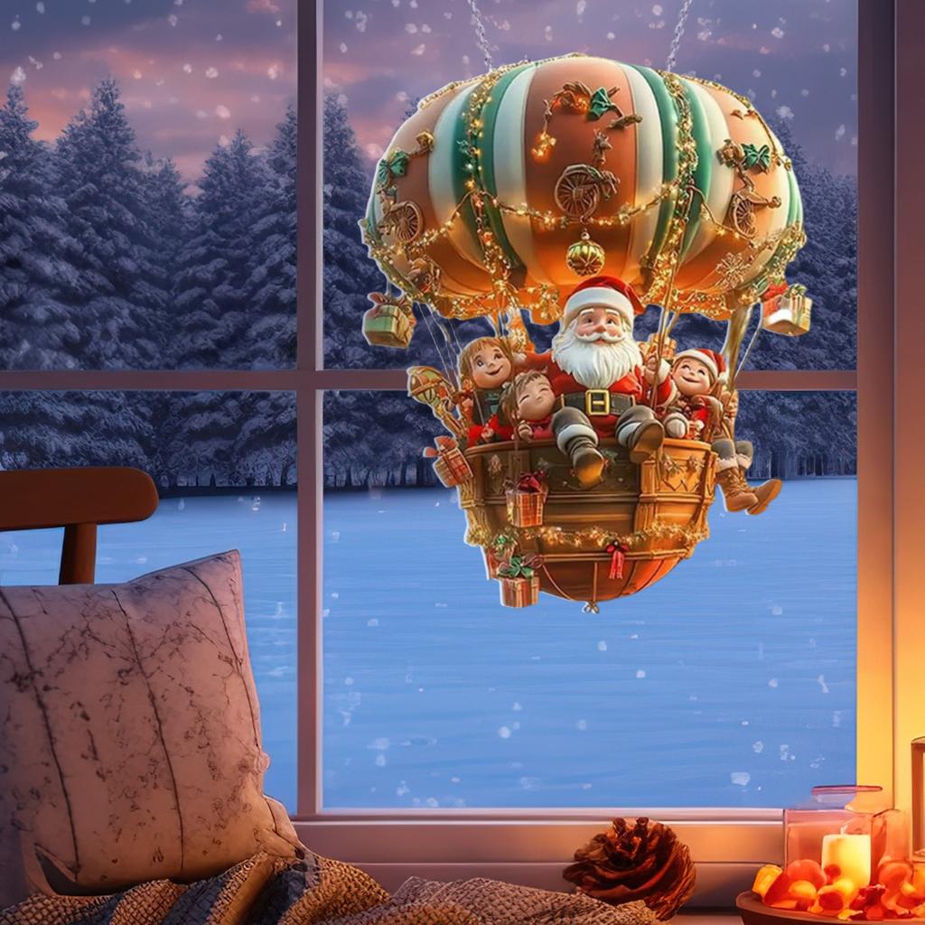 Natal 2D Quente Com Papai Noel E Presentes, Natal Quente Com Decoração Captadora de Luz Decore Janela Interior Tema de Natal Vitral