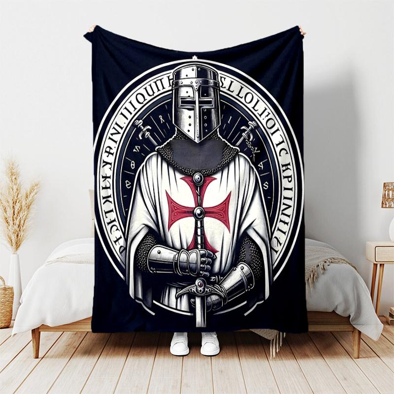 1pc Blanket Knights Templar Print Design, Lightweight Blanket for Sofa, Bed- Soft &Warm, Gift for All Seasons like Christmas, Halloween