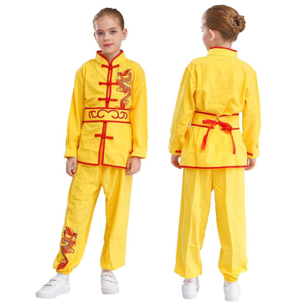 Unisex Kung Fu Performance Set für Kinder: Authentisches Chinesisches Kampfsport-Anzug mit Drachen-Design für Wettkampf & Show