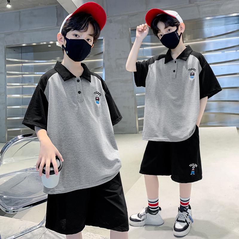 Boys Fashion Set 2025 Summer Children's Handsome Sports Embroidered POLO Shirt Two-piece Set