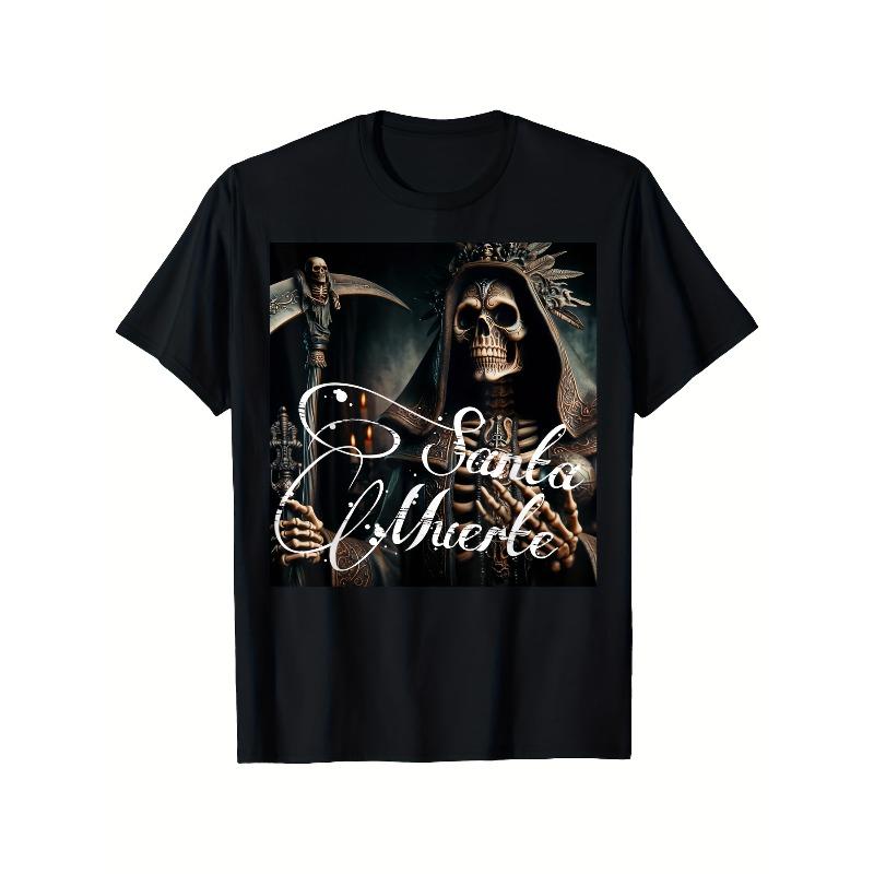 

European sizes Men S Santa Muerte Knight T-Shirt - Gothic Mexican Day of the Dead Inspired Design, Soft Breathable, 4XL чорний