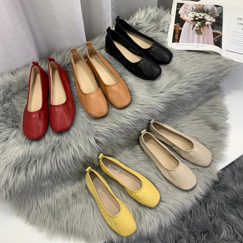 soft bottom elastic band ballet flats women square toe moccasins casual design spring summer single leather shoes woman loafers