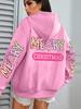 Merry Christmas Color Letter Print, Women's Hoodie Autumn Loose Women's Hoodie Casual