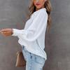 Women Loose Solid Color Button Down Shirt with Pleated Lantern Sleeves