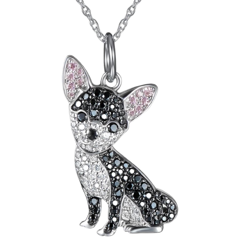 Exquisite Cute Pink Ear Black Chihuahua Pendant Necklace for Women Elegant Pet Puppy Jewelry Animal Accessories Dog Lovers Gift