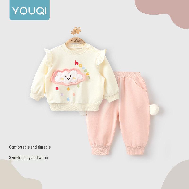 Youqi Baby Girl Long Sleeve 2-Piece Set: Hoodie and Pants for Autumn/Spring