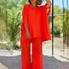 Women's Loose Boho Two Piece Set Casual Pullover Short Sleeve Top Wide Leg Pants Set Oversized Summer Outfits
