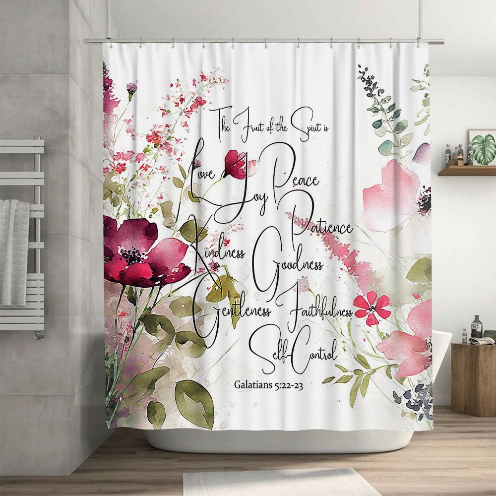 Bright Orange Blue Shower Curtain Decorative Bath Curtains with Floral Print Waterproof Fabric for Bathroom (Size: W72 X L84)