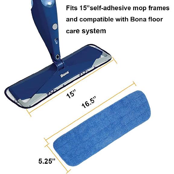 10 Pack Spray Mop Replacement Heads for Wet/Dry Mops, Reusable Microfiber Mop Pads Compatible with Bona Floor Care System - Blue