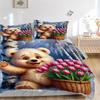 3pcs Anime Cartoon Bear with Pink Tulips Bedding Set - Includes One Quilt Cover and Two Pillowcases (No Core) - Festive Gift for Bedroom Dec