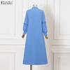 ZANZEA Women Casual Turn Down Collar Loose Long Sleeve Muslim Dress