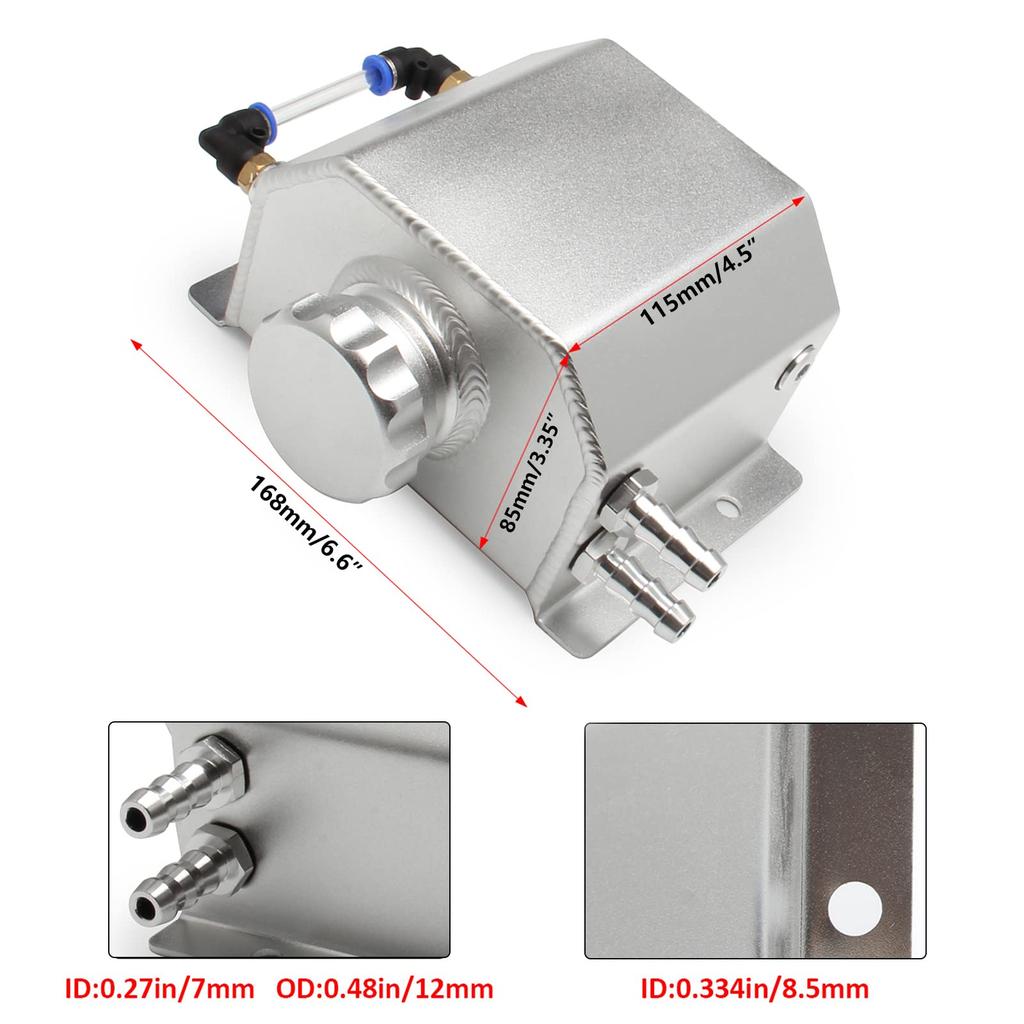 VEHSUN Aluminum Reservoir Tank Reserve Tank Overflow Tank Catch Radiator Extended Alloy Tank Universal Silver