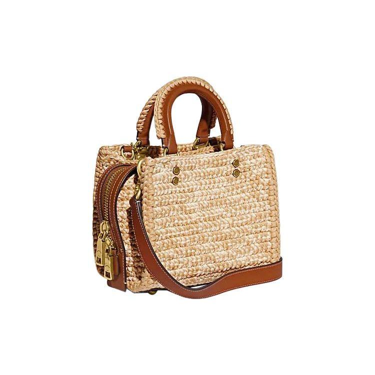 Coach Rogue 20 Solid Color Embossed Letter Logo Tag Zipper Closure Hook Needle Woven Fabric Tote Bag Shopping Bag Handbag Small Women Tote CJ635-B4RHR