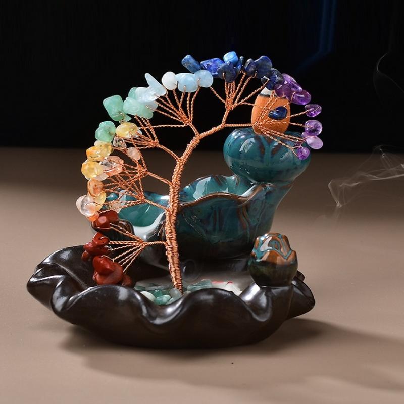 7 Chakra Tree Healing  Stone Money Tree Incense Burner Home Decor Housewarming Gift Feng Shui Decor For Wealth Good Luck