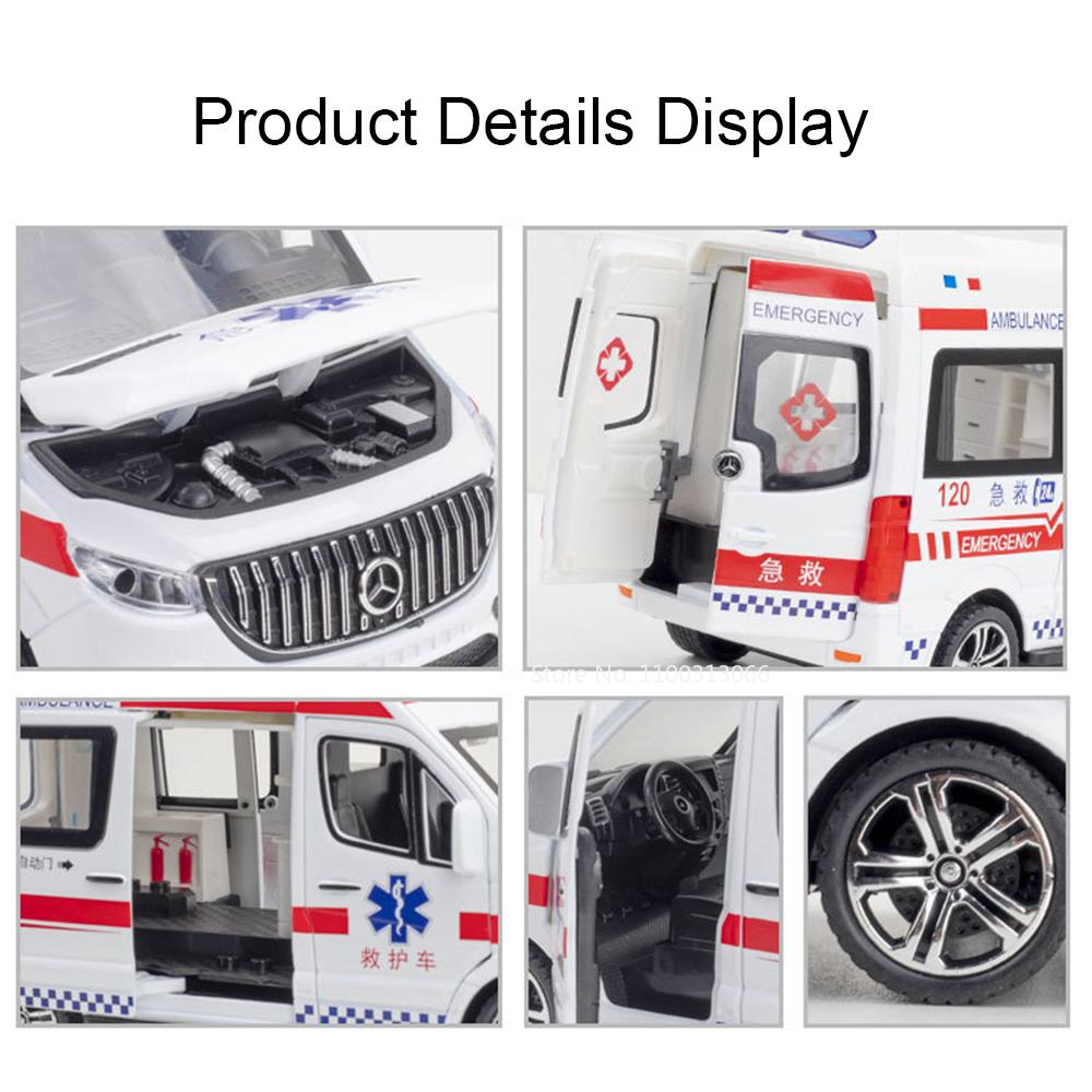 1:24 Alloy Ambulance Cars Toy Diecast Model Doors Opened Police Car Miniature with Light Music Vehicle Child Festival Gifts