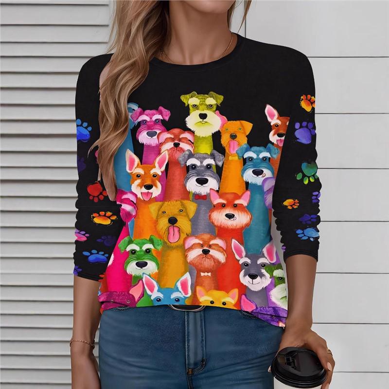 

Women s Cartoon Gradient Dog V-neck T-shirt Large