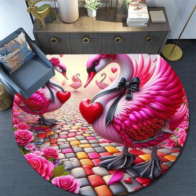 1pc Soft, Absorbent & Non Slip Beautiful Pink Swan Round Rug Soft Circle Rug for Living Room & Bedroom Decor, Chair Mats, and Unforgettable