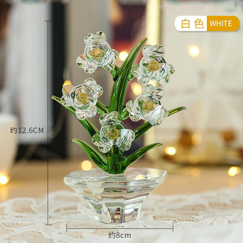 Crystal glass handicraft orchid ornament living room table ornament White flowers