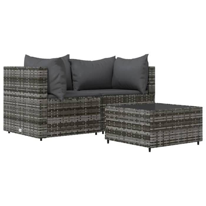 VidaXL Garden Lounge Set 3 Pcs with Cushions Grey Wicker, Outdoor Lounge Set, Furniture Set 319763