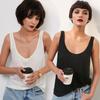 Linen French Style UK Spaghetti Strap Cotton Top Cami Sexy White U Collar Thread Export Brown