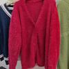 Women Mink Knitted Sweater Solid Color Cardigan Loose V Neck for Autumn Winter