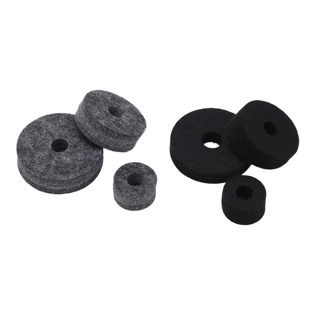 6PCS Drum Felt Pad Set Multiple Sizes Cymbal Non Slip Washer Replacement Black and Gray