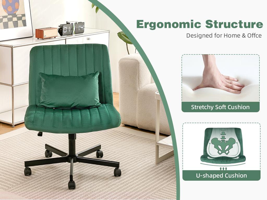 Modern Office Chair – Height-Adjustable Swivel Chair without Armrests with Quiet Casters & Cushion – Fabric Office Chair for Study & Living Room