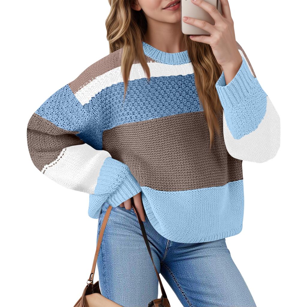 Women's Color Block Cropped Sweaters Winter Trendy Casual  Going Out Striped Pullover Tops