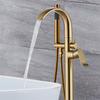 Tuqiu Brushed Gold Bathtub Faucet Set Floor Decked Brass Black Waterfall Bathtub Mixer Morden Style Gold Bathroom Taps